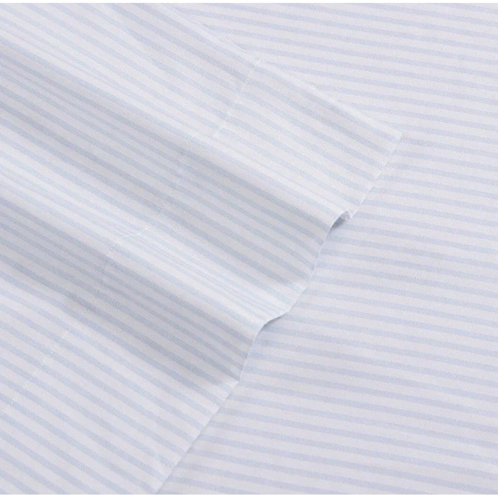 Laura Ashley ~ Queen Ramona Blue/White Stripe 300TC Soft Cotton ~ 4 Pc Sheet Set